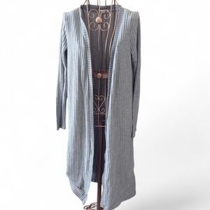 About A Girl - Women's Gray Ribbed Longline Cardigan Sweater - Size S